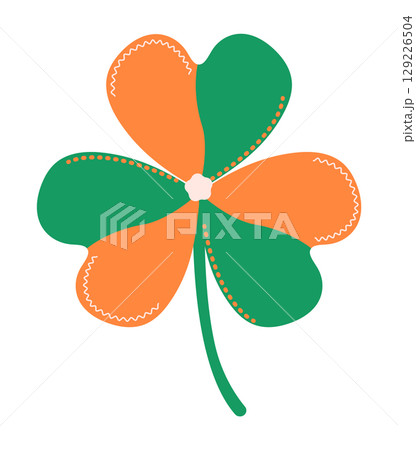 Colorful irish clover leaf in colors of Ireland flag. The symbol of St. Patrick's Day, vector illustration Colorful irish clover leaf in colors of Ireland flag. The symbol of St. Patrick's Day, vector illustration 129226504
