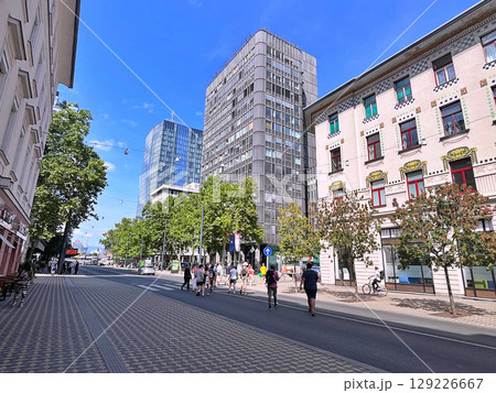 Modern residential and office buildings on one of the principal streets in the city "Slovenska Cesta", Ljubljana 129226667