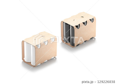 Craft cardboard six pack with black and white can mockup Craft cardboard six pack with black and white can mockup 129226838