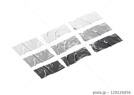 Blank black, white, silver rectangle adhesive crumpled tape mockup, isolated Blank black, white, silver rectangle adhesive crumpled tape mockup, isolated 129226856