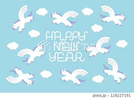 ペガサスと青空の年賀状イラスト（HAPPY NEW YEAR) 129227191