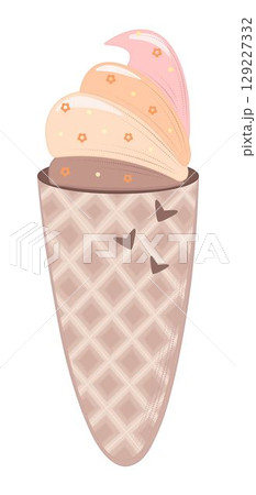 Ice cream waffle cone, vector color illustration Ice cream waffle cone, vector color illustration 129227332