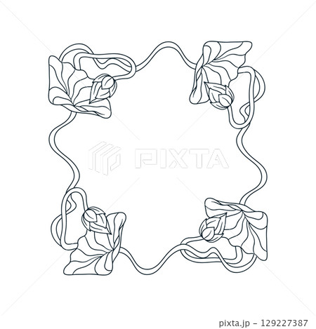 Vintage art nouveau hand drawn monochrome black and white lotus flowers frame vector illustration 129227387