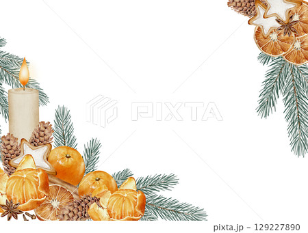 Christmas banner with candle and pastry Christmas banner with candle and pastry 129227890