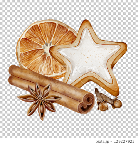 Watercolor composition with spices and cookies Watercolor composition with spices and cookies 129227923