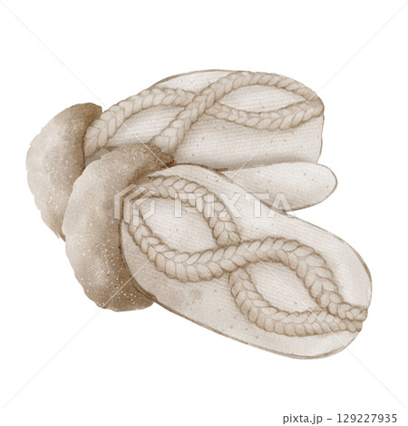 Knitted mittens hand-drawn watercolor illustration 129227935