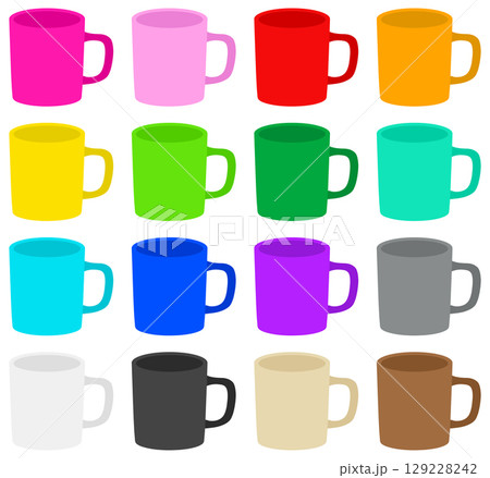 カラフルなマグカップ シンプルイラスト16色セット 129228242