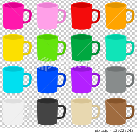 カラフルなマグカップ シンプルイラスト16色セット 129228242