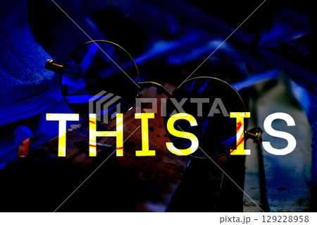 vintage cool gold sunglasses and yellow sign This is,in blue darkness vintage cool gold sunglasses and yellow sign This is,in blue darkness 129228958