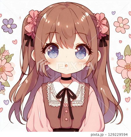 花に囲まれた可愛い少女 129229594