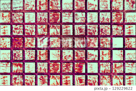 Red magenta dirty checkered tiled abstract background 129229622