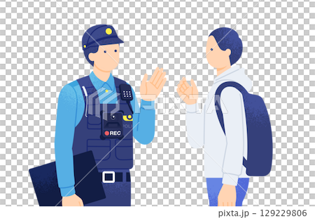 警察のDX ボディカメラを装着した警察官のベクターイラスト素材 129229806