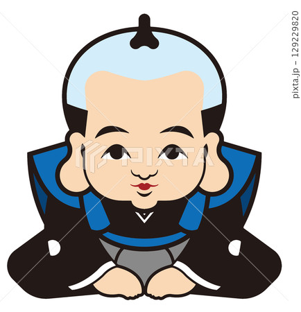 裃を着用し正座している福助人形のイラスト 129229820