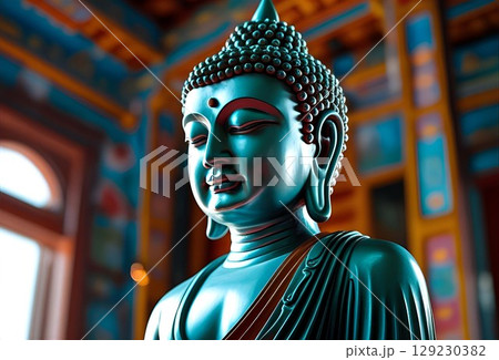 寺院の中に仏像 129230382