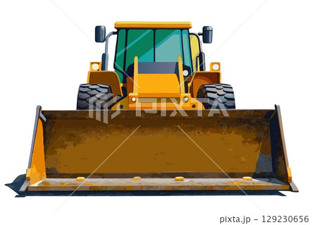 Orange bulldozer with a large bucket isolated on white 129230656