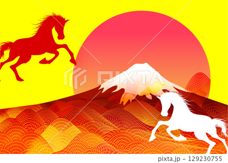 午　年賀状　干支　背景 129230755