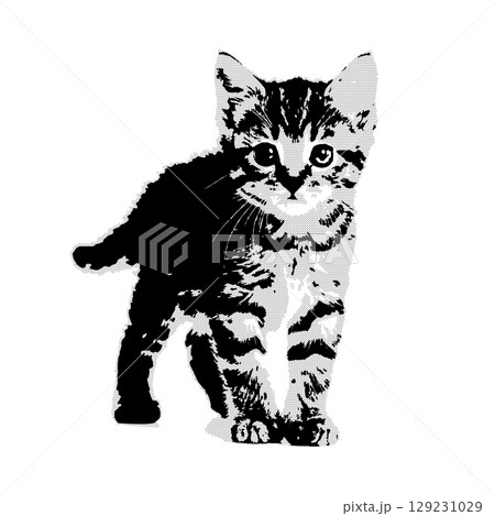 ミニマルな猫のイラスト｜シンプルで可愛いペットのシルエット 129231029