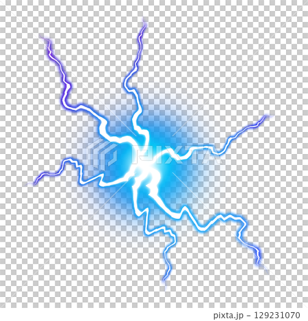 Electric sphere effect with blue lightning on transparent background 129231070