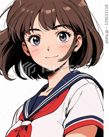 セーラー服を着て優しく微笑む女性 129231118