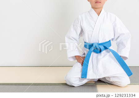 道着を着て正座する子ども 道着を着て正座する子ども 129231334