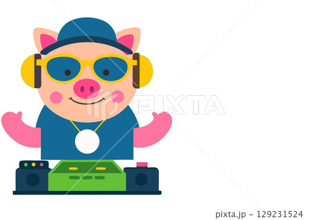 Funny DJ set pig in sunglasses rules the dance floor 129231524