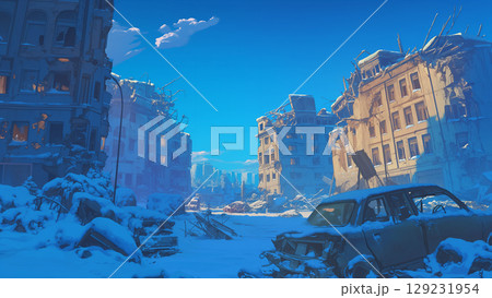 朝の荒廃した街、アニメ風 朝の荒廃した街、アニメ風 129231954