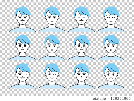 Set of male illustrations with various facial expressions Set of male illustrations with various facial expressions 129231966
