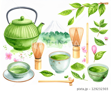 抹茶　生成AI　水彩　アイコン 129232303