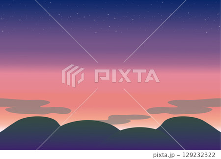 山の見える夕焼けの背景イラスト 山の見える夕焼けの背景イラスト 129232322