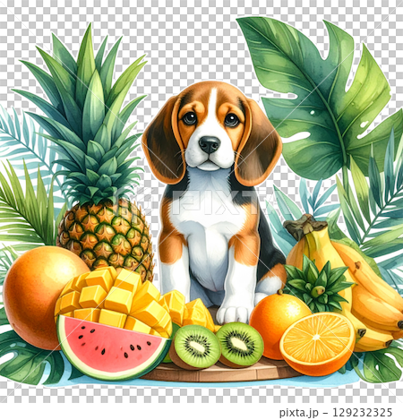 被熱帶水果包圍的小獵犬幼犬 3 / 傳單和海報材料 129232325