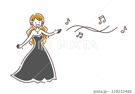 歌をうたう女性のベクターイラスト 129232480
