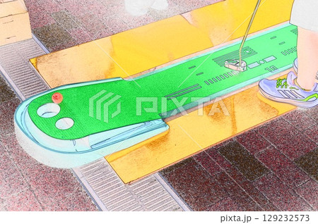 イラストCG画像ゴルフパッティング練習マット2 イラストCG画像ゴルフパッティング練習マット2 129232573