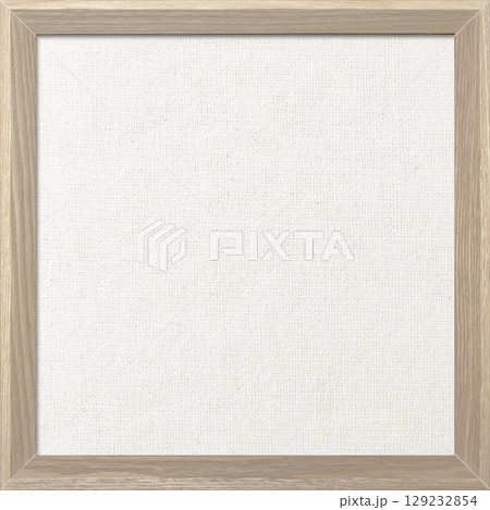 木製フレームの白茶色の木枠のある白い綿麻キャンバス地ボードの正方形の背景画像 129232854
