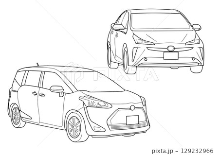 異なる方向から見た車が描かれた線画 129232966