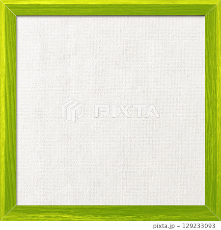 木製フレームの黄緑色の木枠のある白い綿麻キャンバス地ボードの正方形の背景画像 129233093