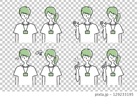 様々な表情やポーズの男女スタッフの爽やかでシンプルな線画ベクターアイコンセット 様々な表情やポーズの男女スタッフの爽やかでシンプルな線画ベクターアイコンセット 129233195