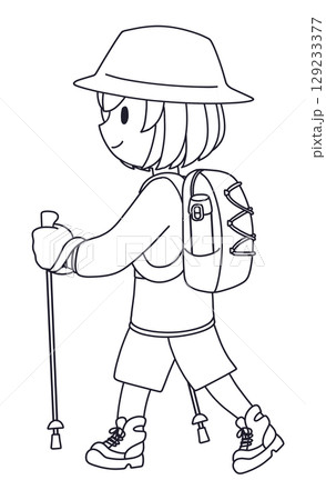 登山をする人の線画 129233377
