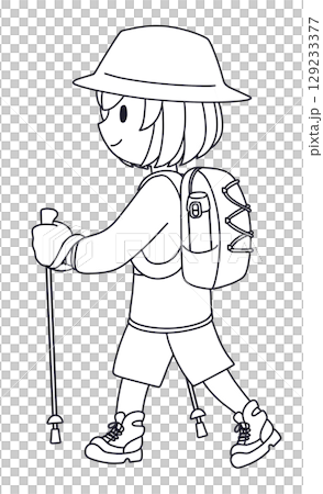 登山をする人の線画 129233377