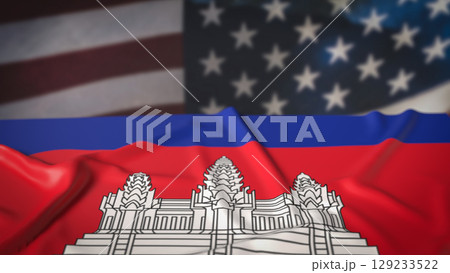 The Cambodia and America flag for Background concept 3d Rendering. 129233522