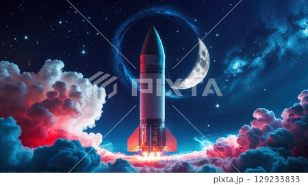 Rocket Launching into the Cosmos A Symbolic Journey of Ambition and Space Exploration 129233833