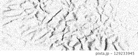 Black stippled crumpled paper texture. Rough dotted wrinkled background. Gritty creased paper concept backdrop. Aged damaged gritty sand overlay. Noisy grainy notebook page wallpaper. Vector Black stippled crumpled paper texture. Rough dotted wrinkled background. Gritty creased paper concept backdrop. Aged damaged gritty sand overlay. Noisy grainy notebook page wallpaper. Vector 129233945