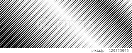 Halftone diagonal line gradient texture. Black oblique stripe gradation background. Repeated slanted strokes pattern backdrop. Vibrating parallel lines wallpaper. Vanish tilt moire overlay. Vector 129233946