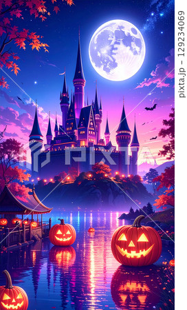 ハロウィン　かぼちゃ　生成AI　背景 129234069