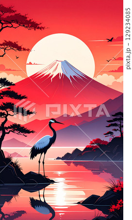 富士山　風景　生成AI　背景 129234085