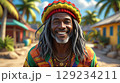 Joyful Caribbean Man with Dreadlocks Radiating Happiness in a Vibrant Tropical Setting, Portrait 129234211