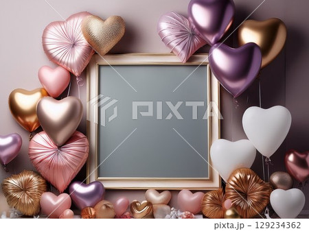 ハートの風船フレーム 129234362
