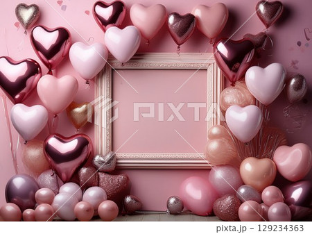 ハートの風船フレーム 129234363