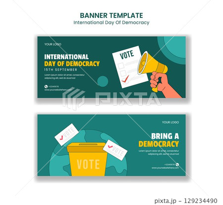 Democracy Day Celebration Horizontal Banner Template in Hand-Drawn Flat Cartoon Style 129234490