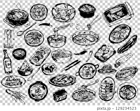 Korean food line drawing set 129234523