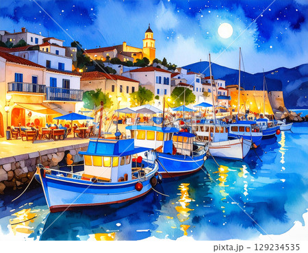 港 生成AI 水彩 背景 港 生成AI 水彩 背景 129234535